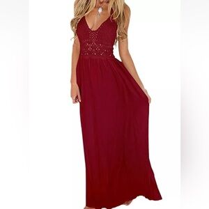 LILBETTER burgundy crochet halter Boho Maxi Dress Sz‎ S